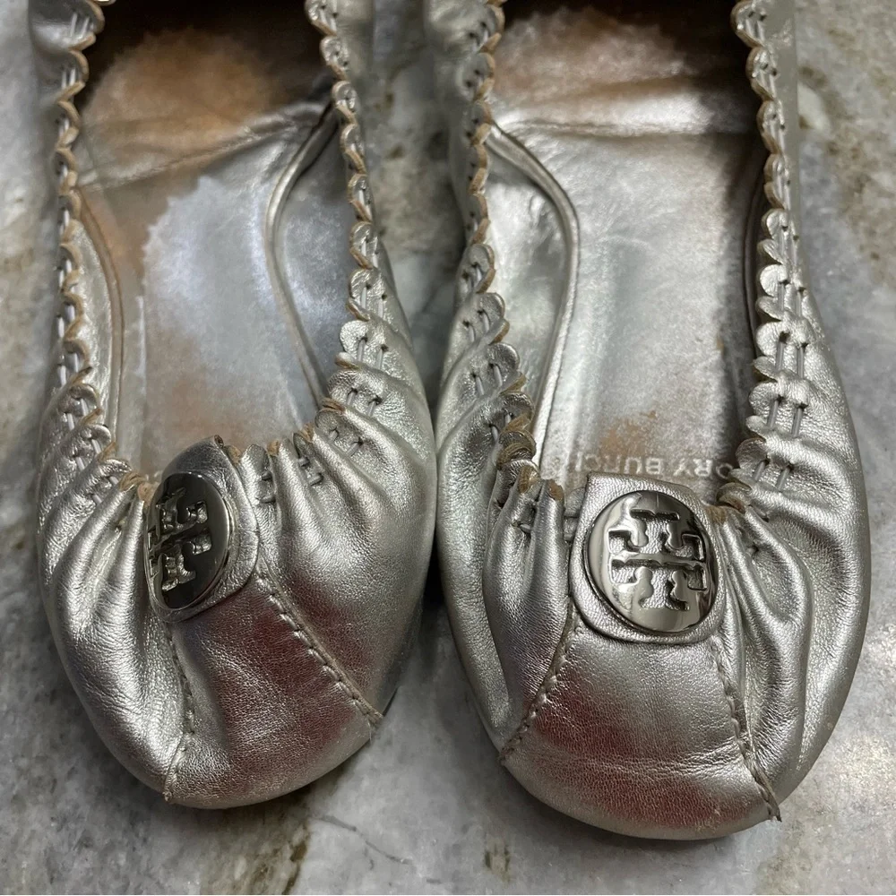 Tory Burch Silver Reva Tassel Ballet Flats Women’s